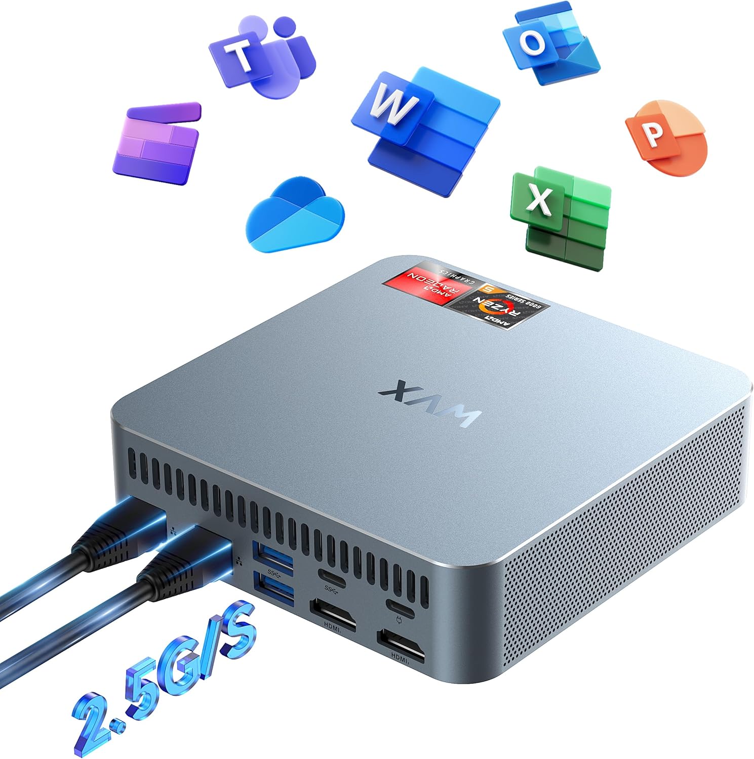 WVX ミニpc Ryzen(i7-11800H相当,最大4.50GHz) 16GB DDR5 512GB SSD,4画面出力 Mini Pc 高速熱放散,ミニパソコン HDMI 2.1,USB 3.2,WiFi6とBT 5.2,Office搭载