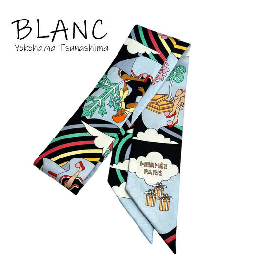 【中古】エルメス ツイリー 空飛ぶカレ シルク ブルー ブラック バッグアクセサリー スカーフ 横浜BLANCのサムネイル
