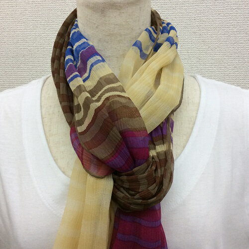 日本製シルク100%横浜スカーフ　職人技が光る逸品　横浜でプリントされたストール カッターストライプ..