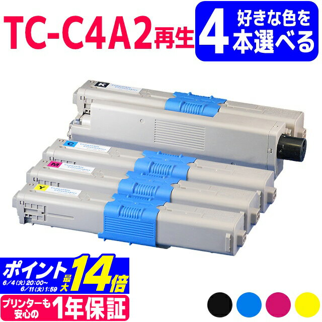 TC-C4A2 OKI オキ リサイクル 自由選択4本 再生トナーカートリッジ 内容：TC-C4AK2 TC-C4AC2 TC-C4AM2 TC-C4AY2 対応機種：C332dnw MC363dnw