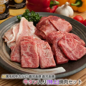 【 A5ランク 黒毛和牛 】とろ旨 カルビ + 牛タン + 国産 豚肉 『特上』 焼肉セット [4〜5人前:1kg]《 送料無料 》 鹿児島黒牛 （味付け選択可） バーベキューセット 祝 ギフト 焼肉 bbq キャンプ アウトドア 業務用 にも 激安 セール 訳あり ではございません