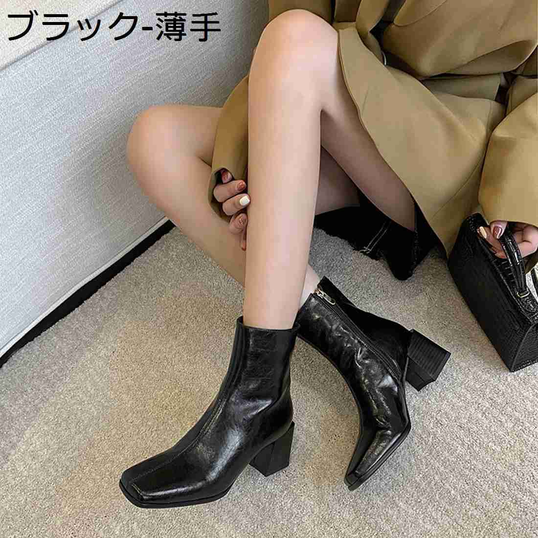 【20%OFFクーポン】ショートブーティー 牛革 ブーツ レディース 6cmヒール スクエアトゥ 軽量 柔らかい..