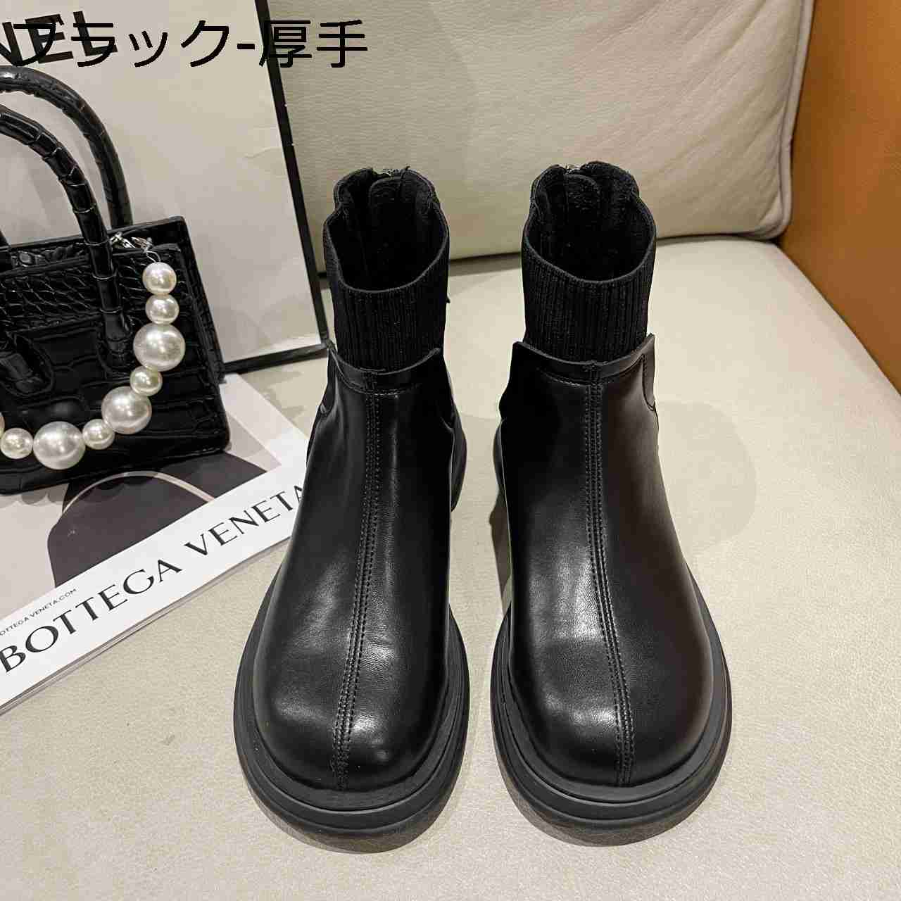 【20%OFFクーポン】ショートブーツ ソックスブーツ 厚底靴 レディース 秋冬 ヒール4cm ショート丈 ラウ..