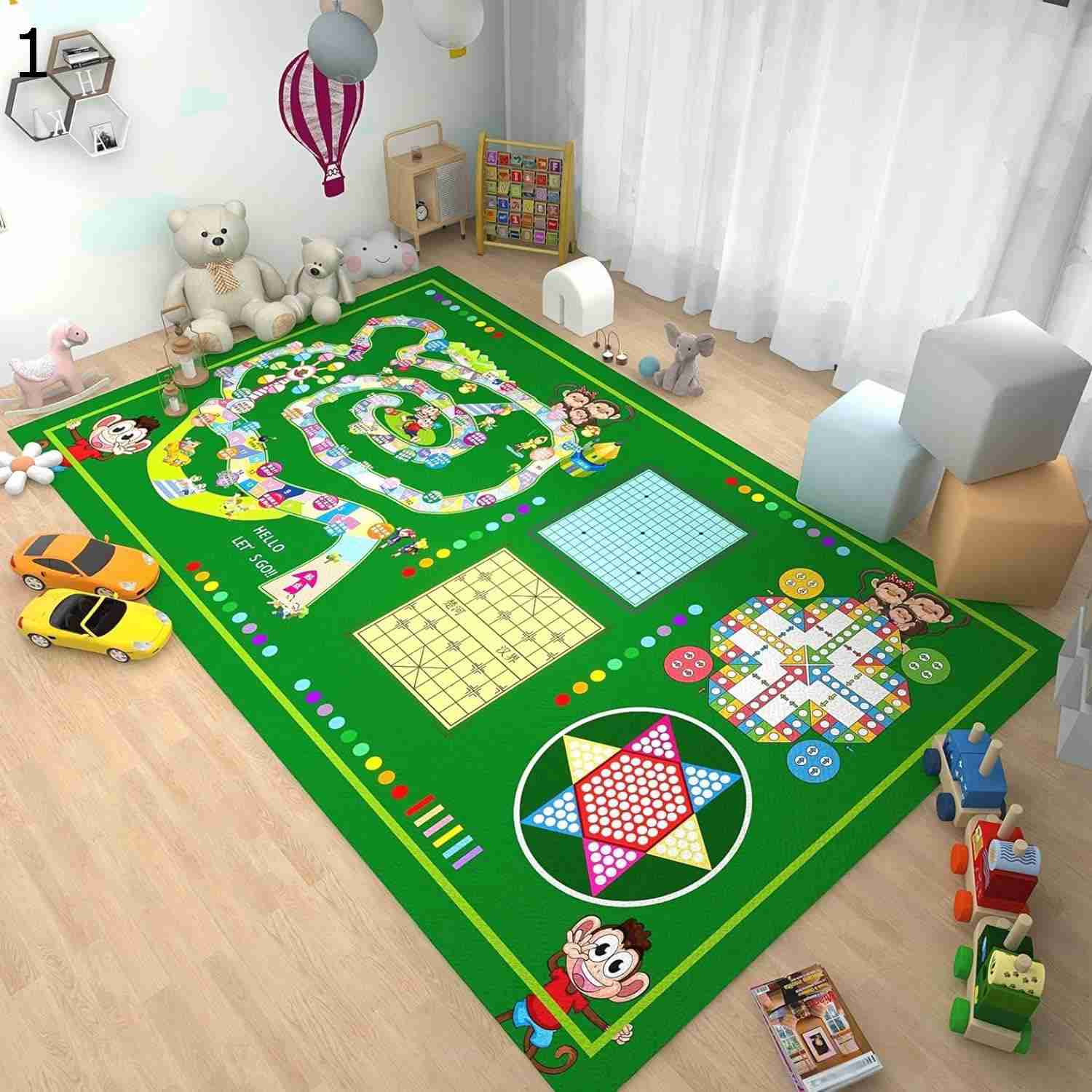 【20%OFFクーポン〜】プレイマット 道路ラグ 子供用 ロードマップ 線路図柄 フライトチェス柄 ベビーフ..