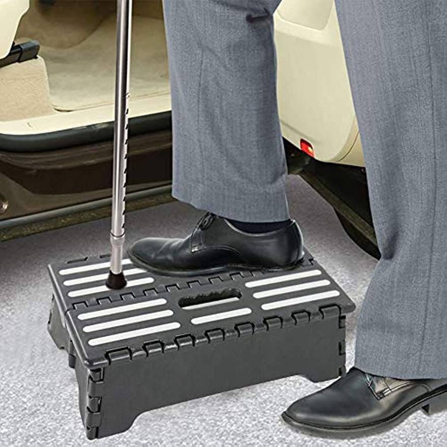 【20%OFFクーポン〜】折りたたみ踏み台 折りたたみステップ台 老人 子供用 ステップ台 乗車,より低い高さ、玄関、浴槽などへの上昇に最適です 滑り止め (ブラック)