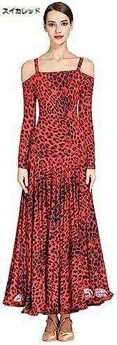 【20%OFFクーポン〜】社交ダンス モダンドレス ヒョウ柄 長袖 社交ダンス衣装 ダンス発表会 豪華な社交ダンスドレス 競技着 練習着 演出用 スタンダードドレス ワルツダンス ダンス衣装 デモ用 パーティー用 ラテン衣装