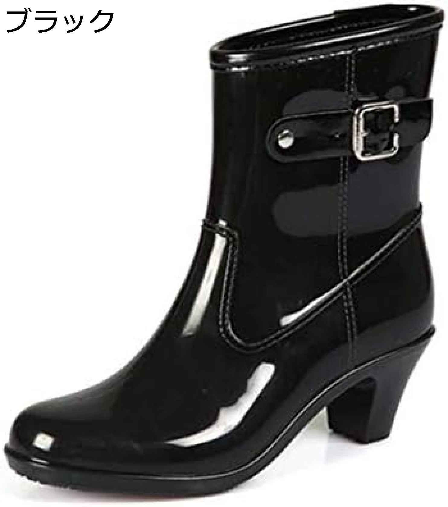 【20%OFFクーポン〜】防水 サイドベルト 6cmヒール レイン ショートブーツ レインブーツ レディース お..