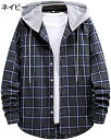 【20%OFFクーポン】チェックシャツ メンズ 長袖 秋服 春服 アウター 大きいサイズ トップス 前開き 着痩せ カジュアルシャツ ゆったり 春秋冬 シャツ ボタンダウン オシャレ ワイシャツ ギンガムチェック フード付き 上着 ビジカジ 柔らかい
