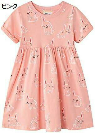 【20%OFFクーポン〜】ワンピース ガールズ コットン 半袖ドレス かわいい 猫柄 アニマル柄 通気性 柔ら..