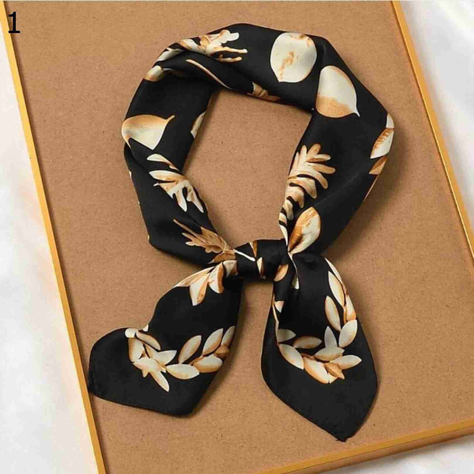 【20%OFFクーポン～】チャーミング リーフ プリント レディース ネッカチーフ, 多機能 春 ポリエステル ヘッドスカーフ スクエア スカーフ スカーフ (Color : Size 70x70cm) : Black,
