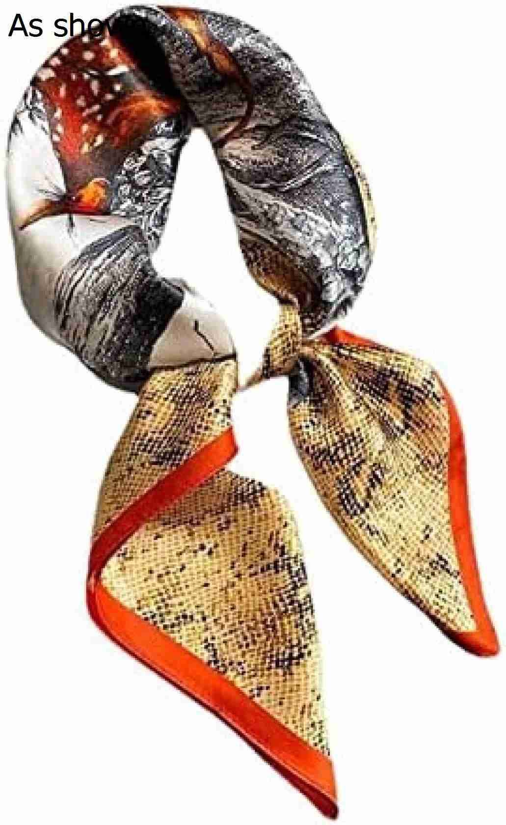 【20%OFFクーポン〜】レディース スカーフ スモール スクエア スカーフ フォレスト ディア プラント プリント スカーフ ショール 髪飾り バッグ飾り