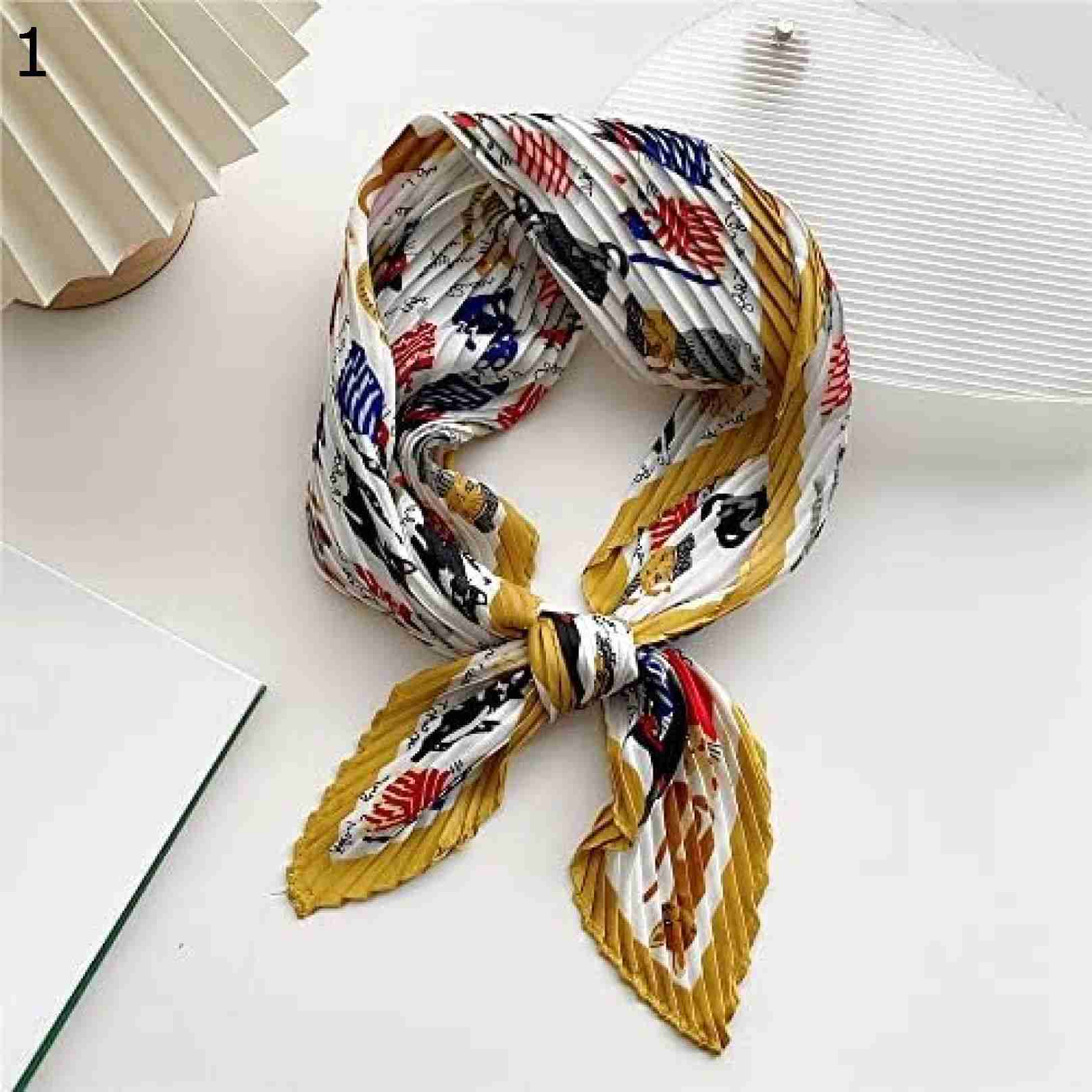 【20%OFFクーポン～】かわいい猫プリント ハンカチ ネック装飾、女性ファッション クランプル スクエア クリンクル サテン スモール ネック スカーフ スカーフ (Color : Off-white, 70x70cm) Size :