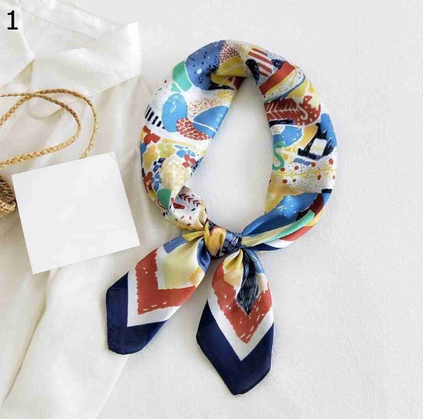 【20%OFFクーポン～】女性多機能ポリエステル スカーフ、ラップ レディース スカーフ誇張されたパターン印刷サテン スクエア ヒジャブ スカーフ (Color : Navy, Size : 70x70cm)