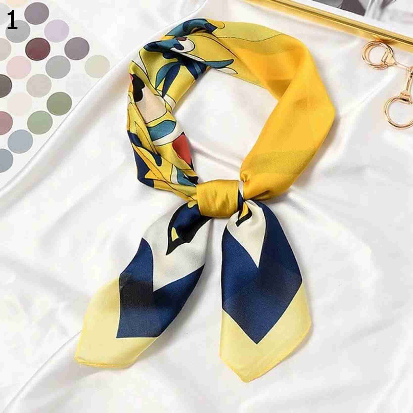 【20%OFFクーポン〜】かわいい漫画の春の女性のスカーフ、プリントコミックラップヘアリボン多彩な秋ス..