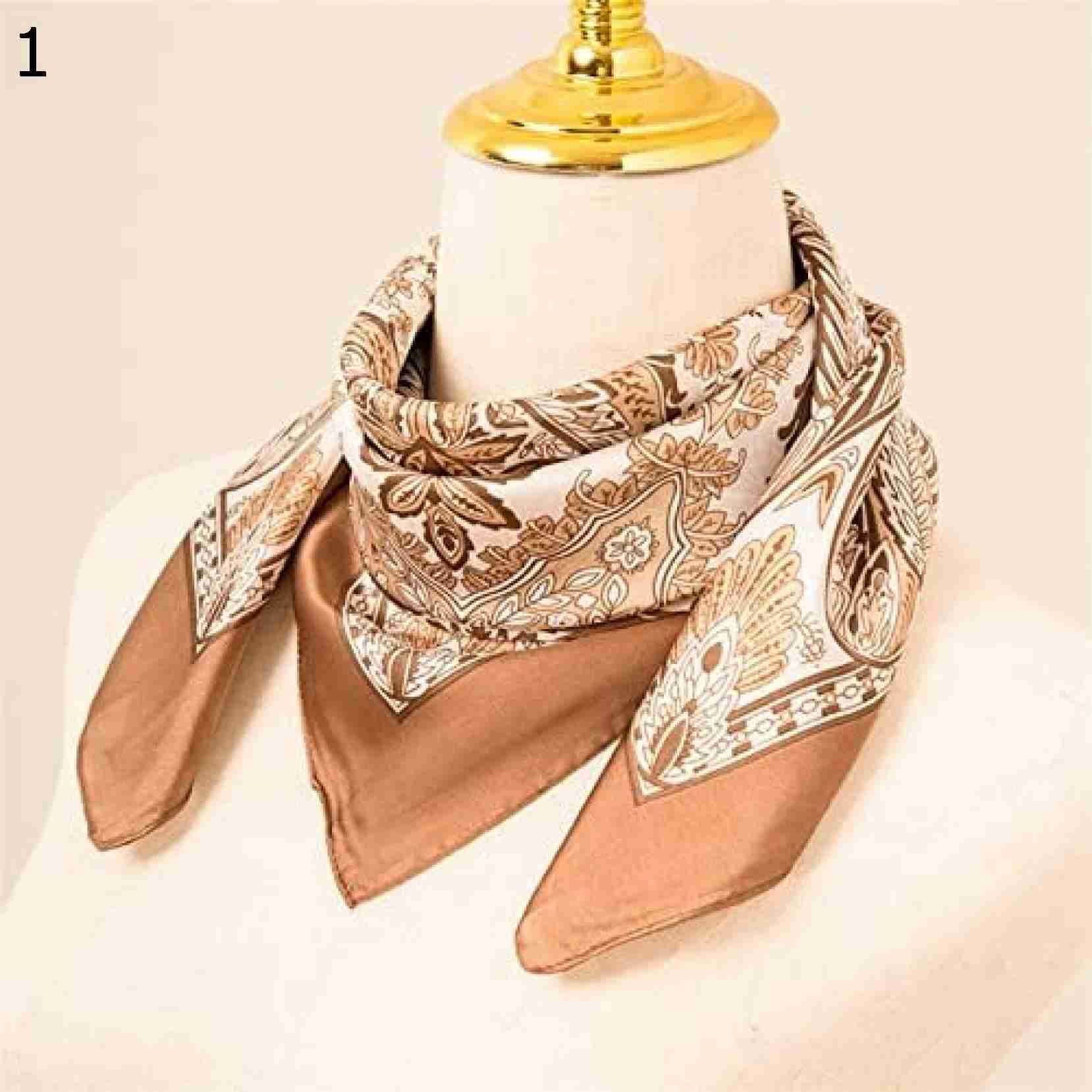 【20%OFFクーポン〜】花植物プリント スカーフ、女性の夏 70 cm スクエア スカーフ イミテーション ス..