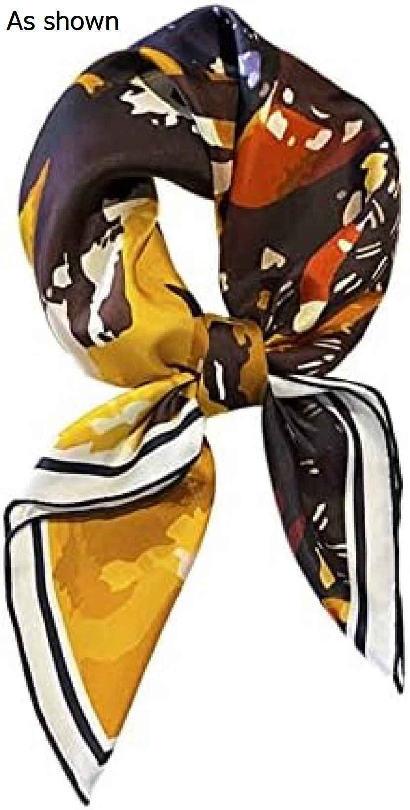 【20%OFFクーポン～】スカーフ 春と夏の細いツールスカーフ70cmの正方形のスカーフがスーツの女性と小さなスカーフで飾られています プリントシフォンスカーフ (色 : As shown, Size : 70x70cm)
