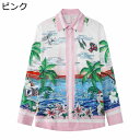 【20%OFFクーポン】アロハシャツ 長袖シャツ メンズ ピンク ファッション かっこいい 古着風 カジュアル ゆったり 春秋 薄手 汗染み防止 プリントシャツ ビーチ 旅行 お祭り お出かけ 大きいサイズ