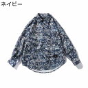 【20%OFFクーポン】ヴィンテージ 総柄シャツ メンズ ネイビー プリントシャツ かっこいい 長袖 薄手 春秋 もっちり生地 汗染み防止 大きいサイズ カジュアル アロハシャツ ビーチ 海 お祭り 花火大会 ストリート