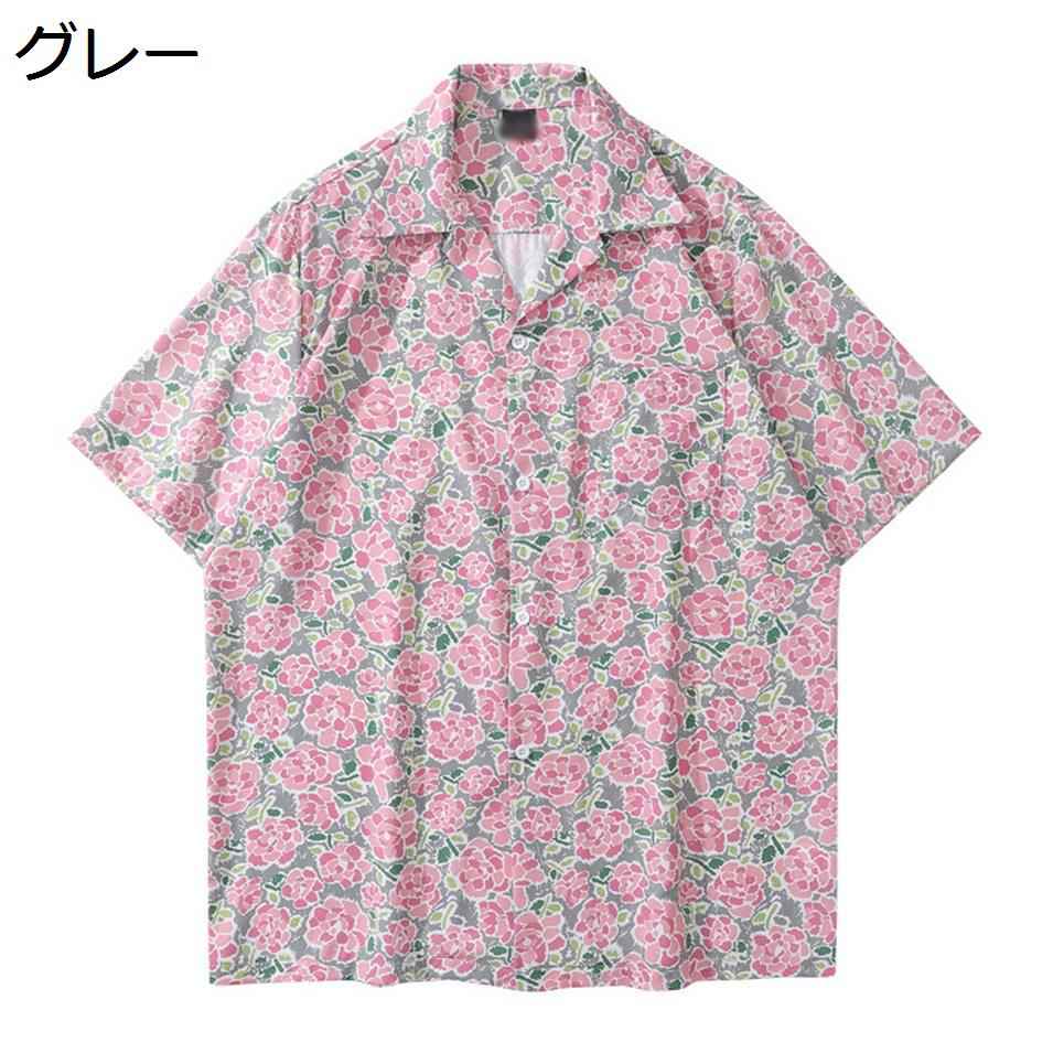 【20%OFFクーポン】アロハシャツ メンズ 半袖 花柄 総柄 カジュアル ビーチシャツ おしゃれ 薄手 夏服 大きいサイズ トロピカル 海水浴 男女兼用 ゆったり 半袖シャツ 花柄シャツ 開襟シャツ おしゃれ ugQ-56 グレー M~3L