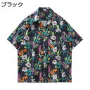 【20%OFFクーポン】アロハシャツ メンズ 半袖 花柄 おしゃれ カジュアル ビーチシャツ 薄手 総柄 夏服 大きいサイズ トロピカル 海水浴 男女兼用 ゆったり 半袖シャツ 花柄シャツ 開襟シャツ ugQ-85 ブラック M~3L(4)