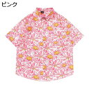 【20%OFFクーポン】アロハシャツ メンズ 半袖 夏服 おしゃれ 大きいサイズ 花柄 総柄 カジュアル ビーチシャツ 薄手 トロピカル 海水浴 男女兼用 ゆったり 半袖シャツ 花柄シャツ 開襟シャツ ugQ-218 ピンク M~3L