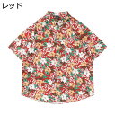 【20%OFFクーポン】アロハシャツ メンズ 半袖 ハワイ風 大きいサイズ ゆったり カジュアル 夏服 ビーチシャツ 総柄 薄手 トロピカル 海水浴 男女兼用 半袖シャツ 花柄シャツ 開襟シャツ おしゃれ ugQ-444 レッド M~3L(4)