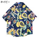 【20%OFFクーポン】アロハシャツ メンズ ハワイ風 ゆったり 半袖 総柄 夏服 薄手 カジュアル ビーチシャツ 大きいサイズ トロピカル 海水浴 男女兼用 半袖シャツ 花柄シャツ 開襟シャツ おしゃれ ugQ-602 ネイビー M~3L