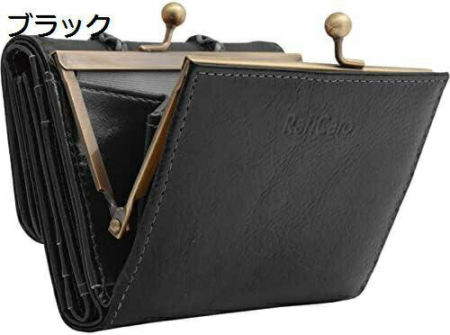 【20%OFFクーポン】三つ折り財布 レディース がま口 小銭入れ 大容量 ミニ財布 小さい コンパクト シンプル ショートウォレット ブラック