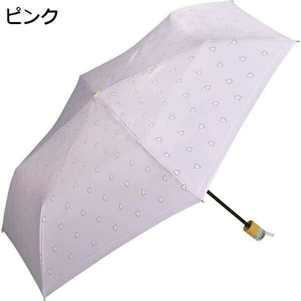 【20%OFFクーポン〜】雨傘 チャーミーハート ミニ ピンク 折りたたみ傘 50cm レディース 晴雨兼用 ハート柄 パステルカラー クリアハンドル 留め具にもハートモチーフ フェミニン 通勤 おしゃれ 通学 女性 学生 大人 可愛い