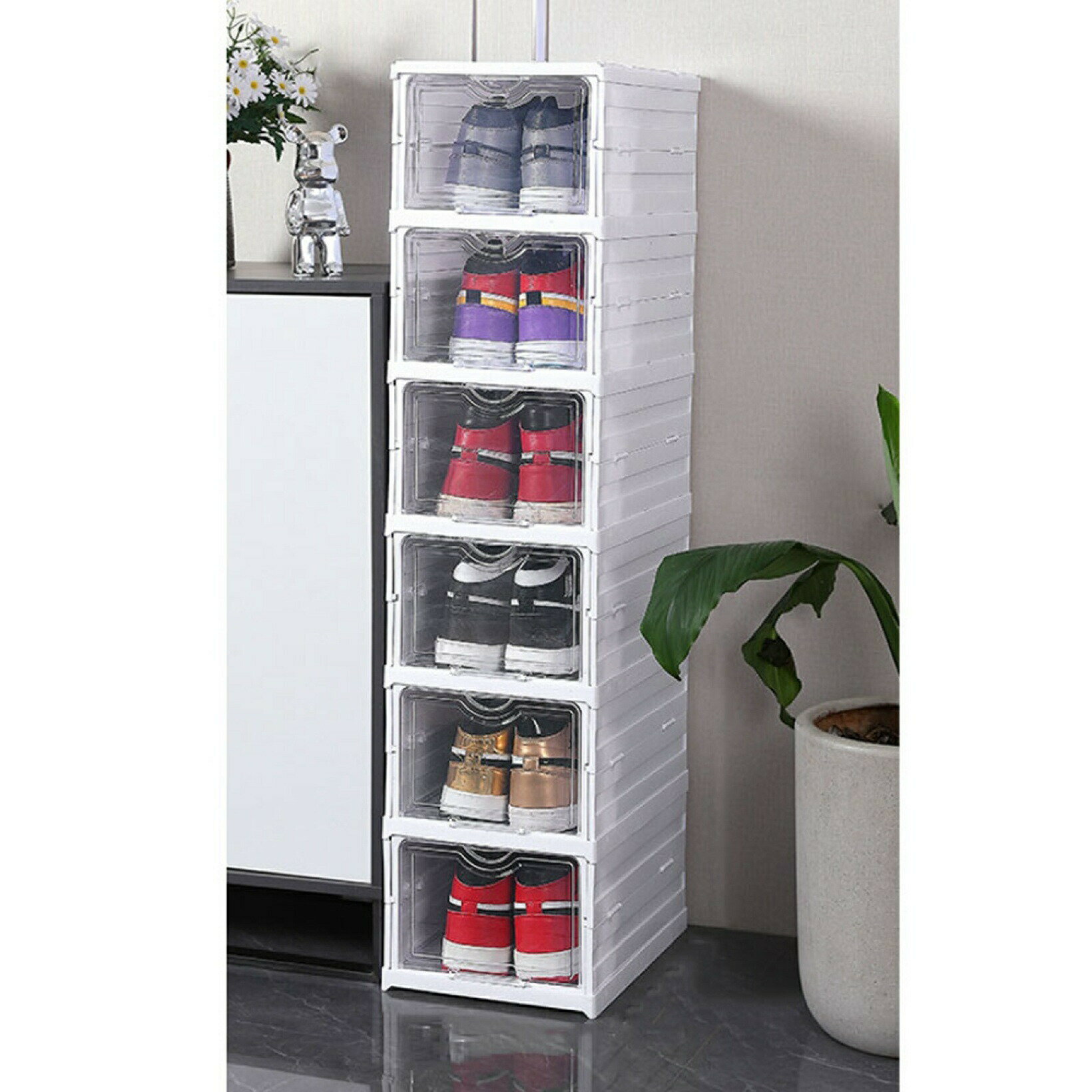 【20%OFFクーポン〜】シューズボックス　下駄箱　クリア　折りたたみ収納　靴箱　スニーカーディスプレイ　シューズラック　シューズケース　多層　防塵　ディスプレイ　小物　化粧品収納