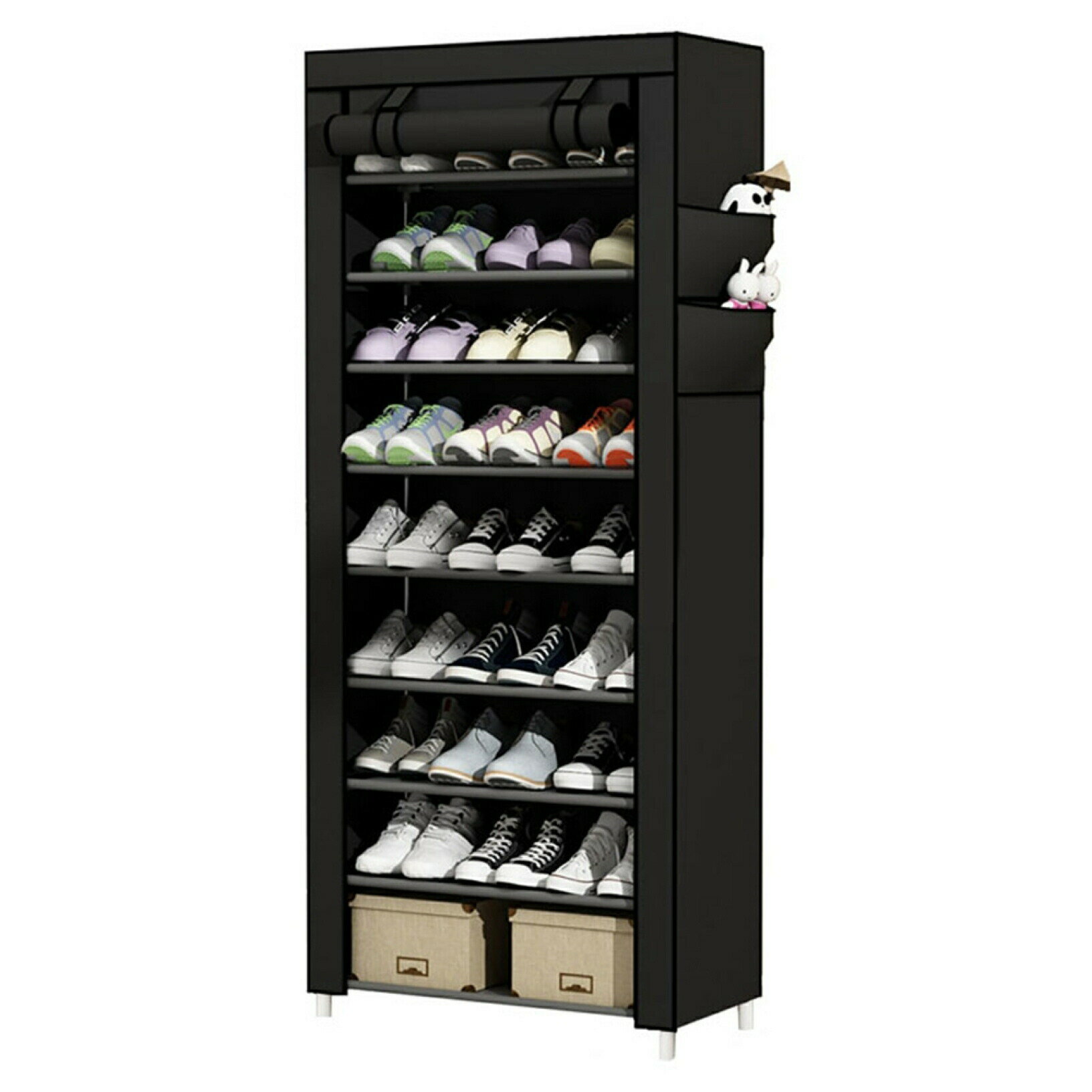 【20%OFFクーポン〜】シューズラック　カバー付き　大容量　下駄箱　スリム　玄関収納　靴棚　おしゃれ..