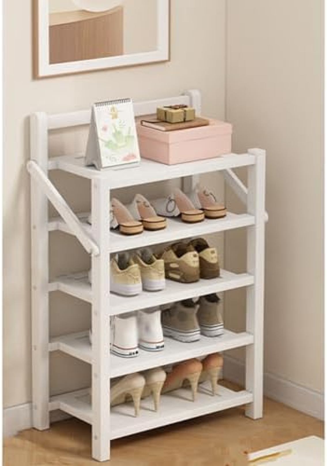 【20%OFFクーポン〜】シューズラック 竹製 省スペース スリム 折りたたみ 大容量 靴棚 靴収納ラック 靴置き 多層 おしゃれ 防塵 通気 防臭 玄関収納 5段（50x24x75cm） 組立不要 持ち運び便利 アパート用