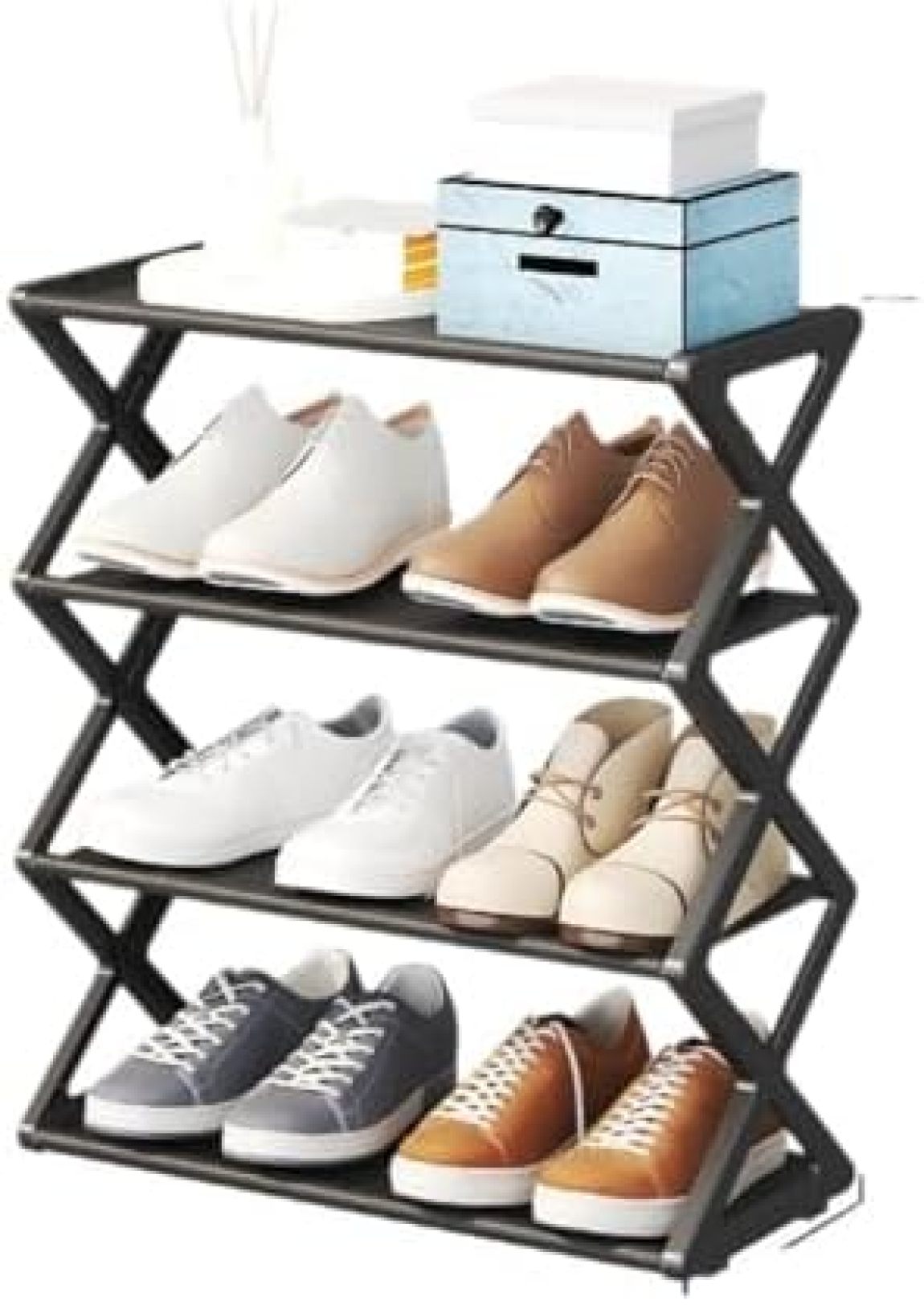 【20%OFFクーポン〜】シューズラック収納 家庭用シンプルな靴ラック多機能二層鋼管組み立て靴キャビネット防塵ラック 靴箱 (Color : Black Size : 42*18.5*49.5cm)