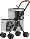 【20%OFFクーポン~】ペットカート 折りたたみ 犬用 キャリーカート 猫 バギー 2匹の犬用のベビーカー 360度回転 安全装置付 ドッグカート 後輪ブレーキ機能 介護用 組み立て簡単 軽量 耐荷重20kg 便利 多頭用