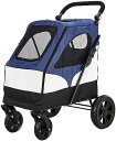 【20%OFFクーポン〜】ペットカート ドッグカート 4輪 ペットバギー 猫犬兼用 5面メッシュ 通気 大型犬 多頭中小型犬 ペットバギー 折りたたみ式 収納便利 省スペースで ペット用バギー 飛び出し防止 犬用カートブレーキ(4)