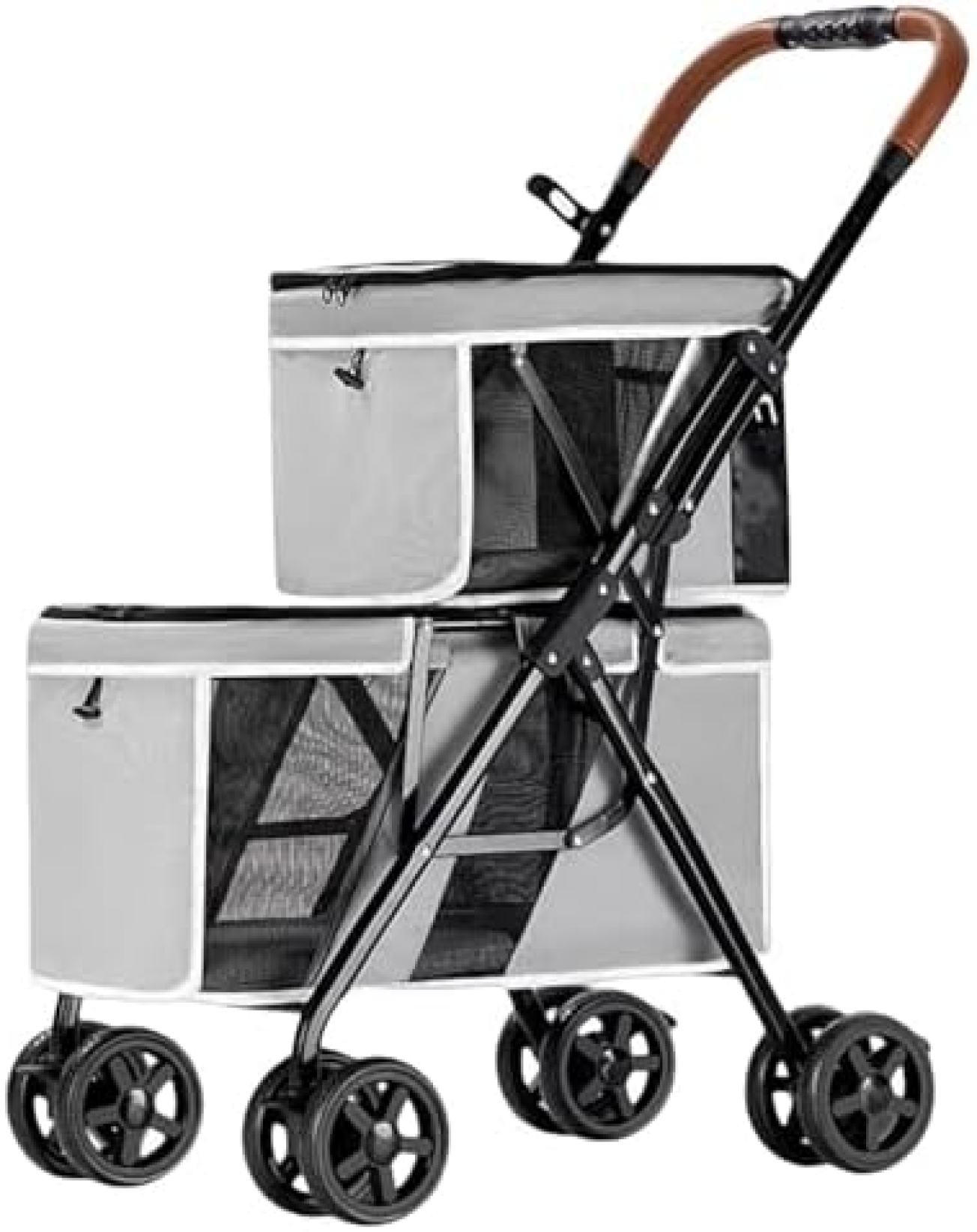 【20%OFFクーポン〜】ペットカート 犬用ベビーカー 猫用ベビーカー 2匹の犬用のベビーカー 4輪 前輪360°回転 後輪ブレーキ付き 耐荷重5Kg and 12kg 折りたたみ式 軽量 ペットキャリーカート 分離型ペットカのサムネイル