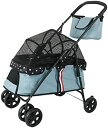 【20%OFFクーポン~】ペットカート ベビーカー バギー 犬 猫 多頭 4輪犬用ベビーカー 猫バギー 前輪360°回転 後輪ブレーキ付 メッシュカバー 軽量 折りたたみ 組み立て簡単 ペットバギー 小型犬 中型犬 介護 散歩