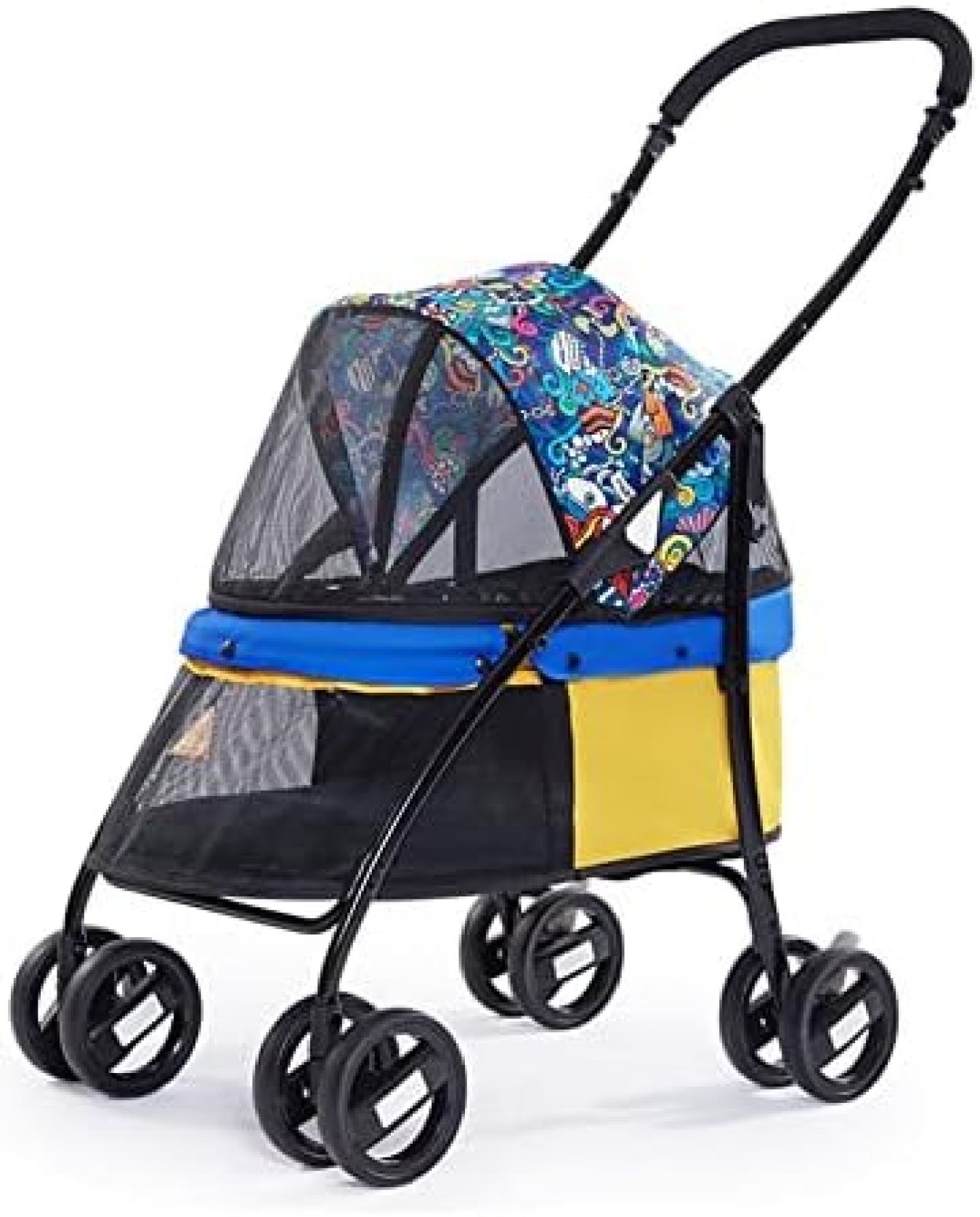 【20%OFFクーポン〜】ペットカート ベビーカー バギー 犬 猫 多頭 猫犬用ジョギングペットストローラー調節可能な日よけ付 犬用ペットカート 前も後ろも網窓 通気 軽量 15kg以内の中小型犬用犬用ストローラー