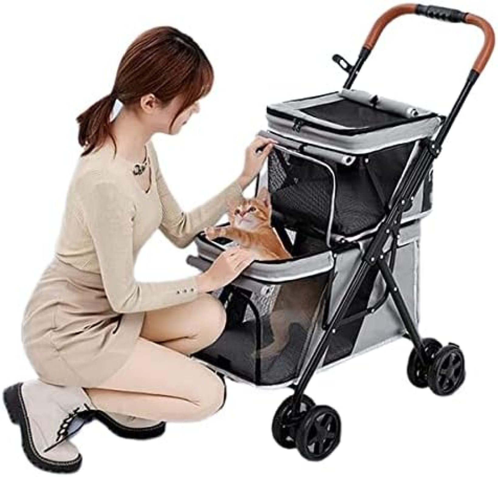 【20%OFFクーポン～】ペットカート ベビーカー バギー 犬 猫 多頭 分離型 4輪犬用ベビーカー ワンタッチ 前輪360°回転後輪ブレーキ付 多機能 介護用 犬用カート 猫犬用組み立て簡単 小型犬 中型犬 老犬 耐荷重20