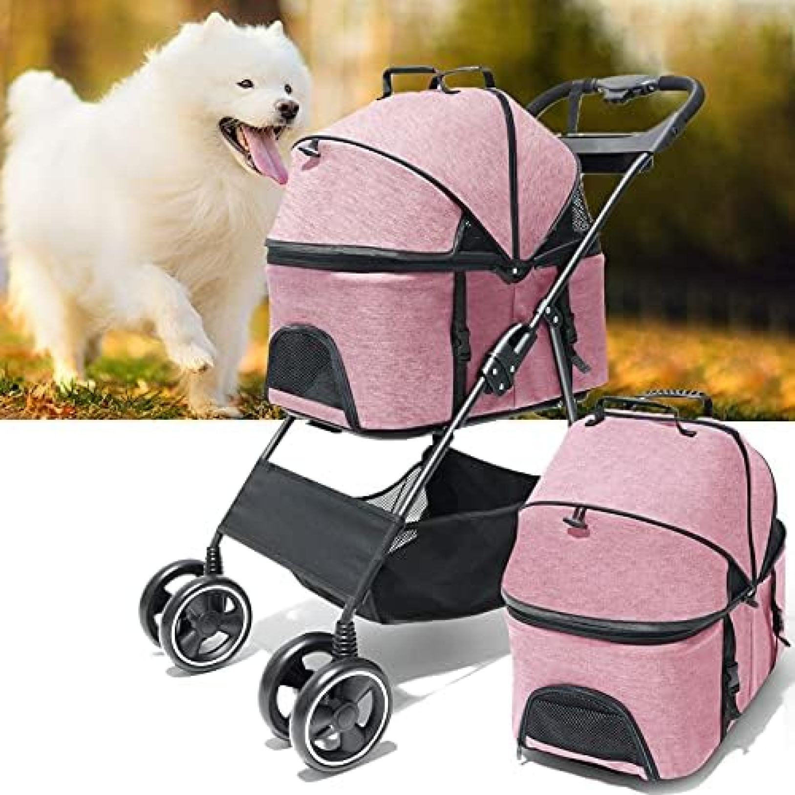 【20%OFFクーポン～】ペットカート 犬用ベビーカー 犬 カート 猫 バギー 猫犬兼用 ペットカート 犬用ベビーカー 前輪360°回転 多頭用 4輪 軽量 安全装置付 ドッグカート 介護用 耐荷重30kg 老犬 小型犬 後輪