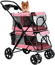 【20%OFFクーポン~】ペットカート ベビーカー バギー 犬 猫 多頭 折りたたみ 小型犬 猫 カート 軽量 4輪 安全装置付 通気性 ペットバギ 多頭用 ペットベビーカ