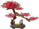 【20%OFFクーポン】人工観葉植物 人工盆栽ツリー中国の陶磁器の植木鉢人工赤いカエデの葉の人工苔調査室のリビングルームとオフィス 人工盆栽