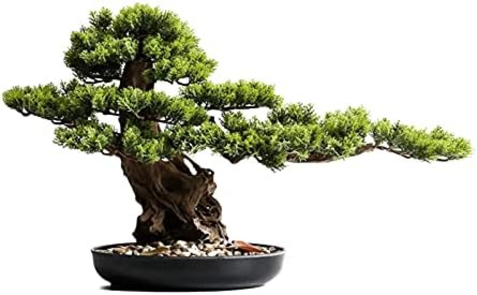 【20%OFFクーポン】人工観葉植物 14インチシミュレーション歓迎パイン、小石の装飾緑の植栽の偽の松の木、禅のリビングルームのポーチに使用される人工の木 人工盆栽