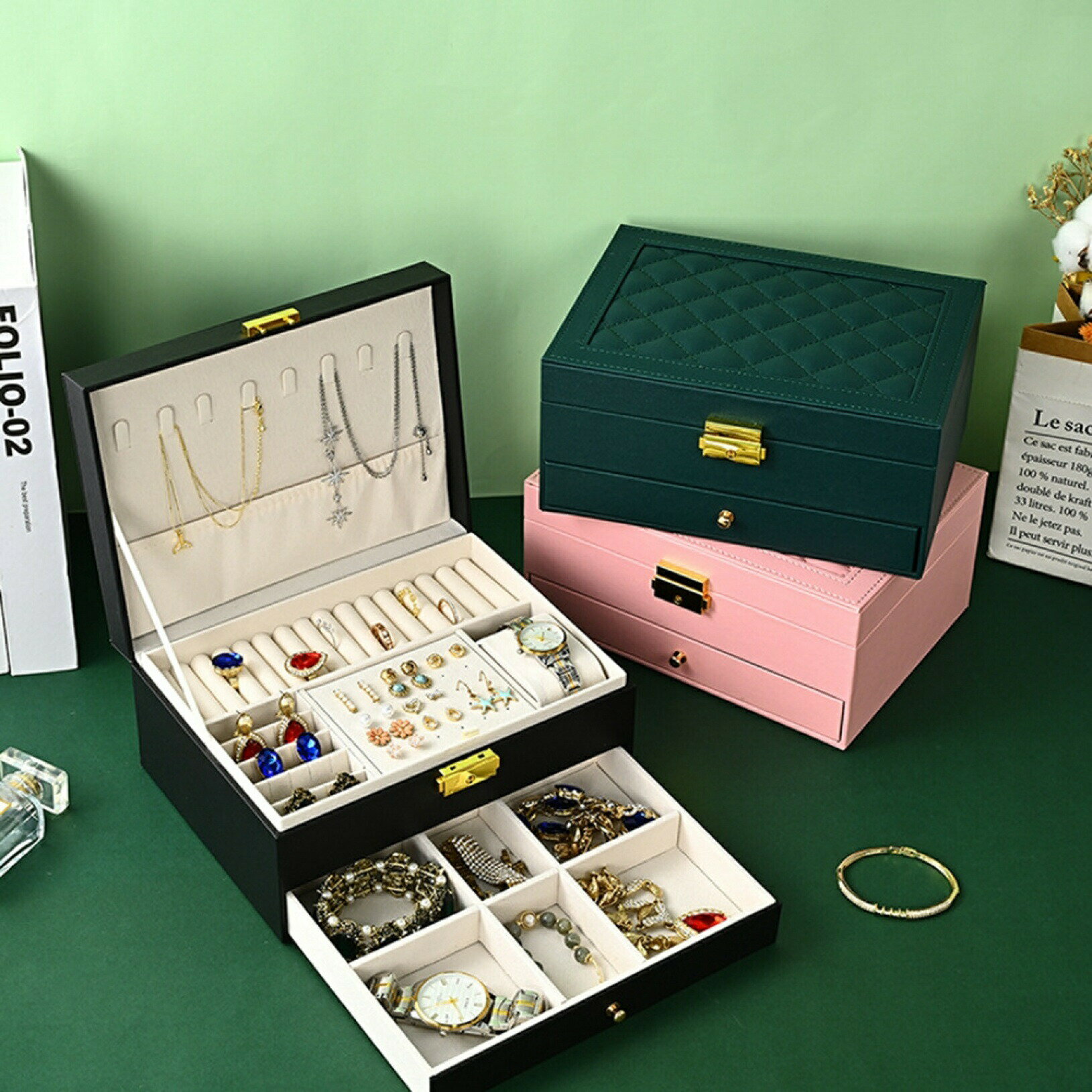【20%OFFクーポン〜】ジュエリーボックス アクセサリーケース ジュエリー収納 宝石箱 大容量 鍵付き 引き出し おしゃれ 小物入れ ピアス ネックレス リング 指輪置き 女の子 女性用 記念日 プレゼント用