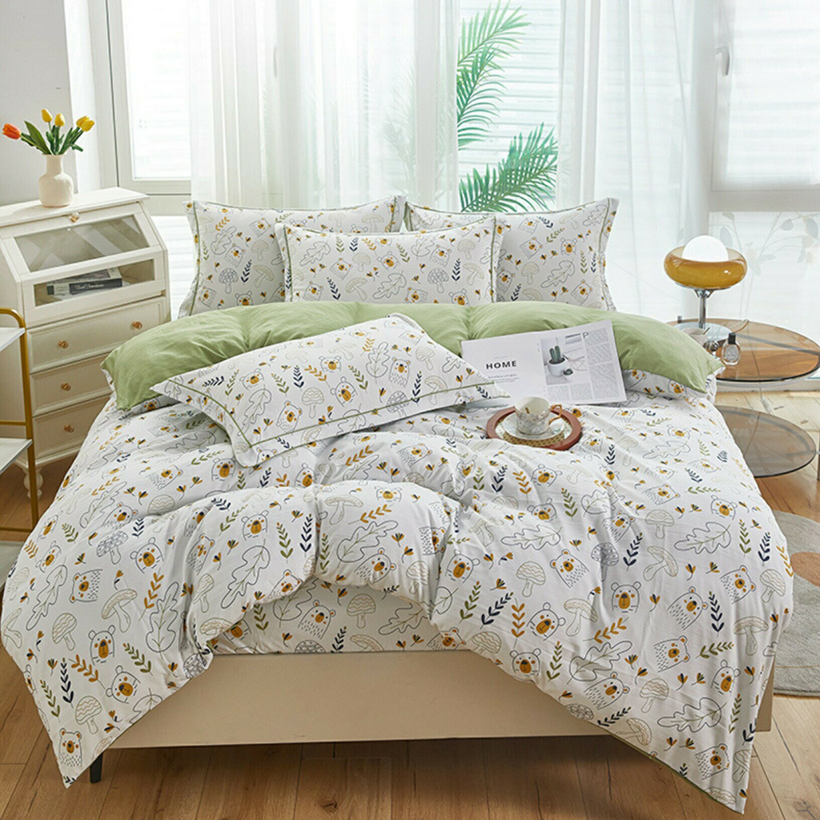 【20%OFFクーポン〜】掛け布団カバー 寝具4点セット ボックスシーツ 四季通用 ポリエステル混紡 洋式?..