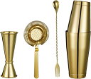 【20%OFFクーポン~】シェーカーセット 4点セット 550/820ml 金色 ボストンシェーカー 初心者 ホーム バー カクテルセット 最多ツール バーテンダー 父の日 プレゼント 贈り物 業務用 自宅用 パーティー用 カ