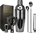 【20%OFFクーポン~】カクテルシェーカーセット ステンレス製 6点セット 750ml 黒色 練習 バーテンダー ワイン 酒 バー用 ホーム キット カクテル 業務用 自家製 バーテンダー 最高ツール ギフト カクテルセット