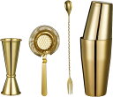 【20%OFFクーポン~】カクテルシェーカーセット ステンレス製 金色 4点セット 550ml/820ml 練習 バーテンダー ワイン 酒 バー用 ホーム キット カクテル 業務用 自家製 バーテンダー 最高ツール ギフト カ