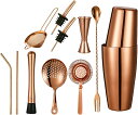 【20%OFFクーポン〜】カクテルシェーカーセット ステンレス製 11点セット ローズゴールド 練習 バーテンダー ワイン 酒 バー用 ホーム キット カクテル...