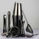 【20%OFFクーポン〜】カクテルシェーカーセット ステンレス製 10点セット 黒色 850ml/550ml 練習 バーテンダー ワイン 酒 バー用 ホーム キ...
